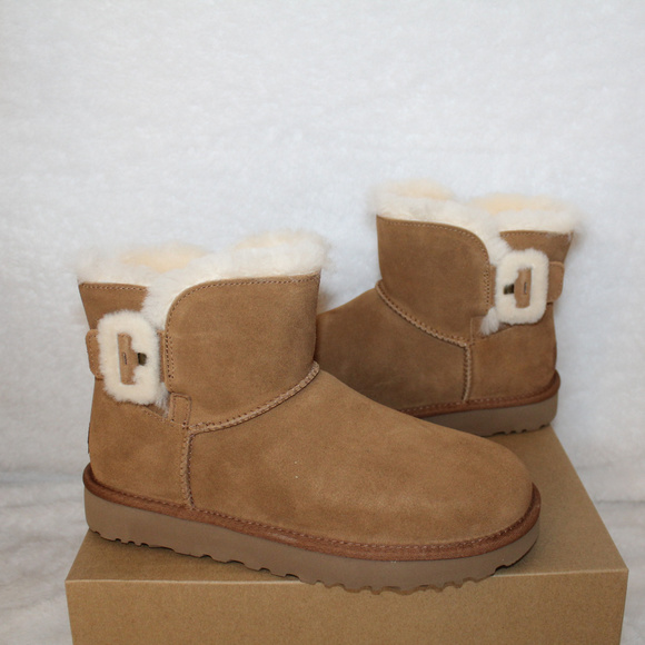 UGG Shoes - UGG MINI FLUFF BUCKLE SUEDE SHEARLING BOOTS